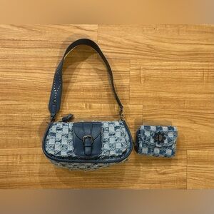 Purse And Wallet Matching Set | NWOT | Checkered Denim W/Leather Strap |